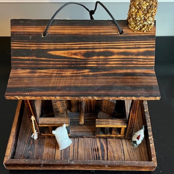 Solid Wood Hand Made Bird House / Cabin with wrap around porch 13" x 13" x 12" - Picture 2 of 6
